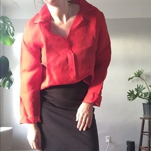 Peter Cohen red silk collared blouse